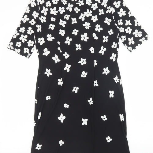 Precis Womens Black Floral Polyester Shift Size 8 Round Neck Pullover