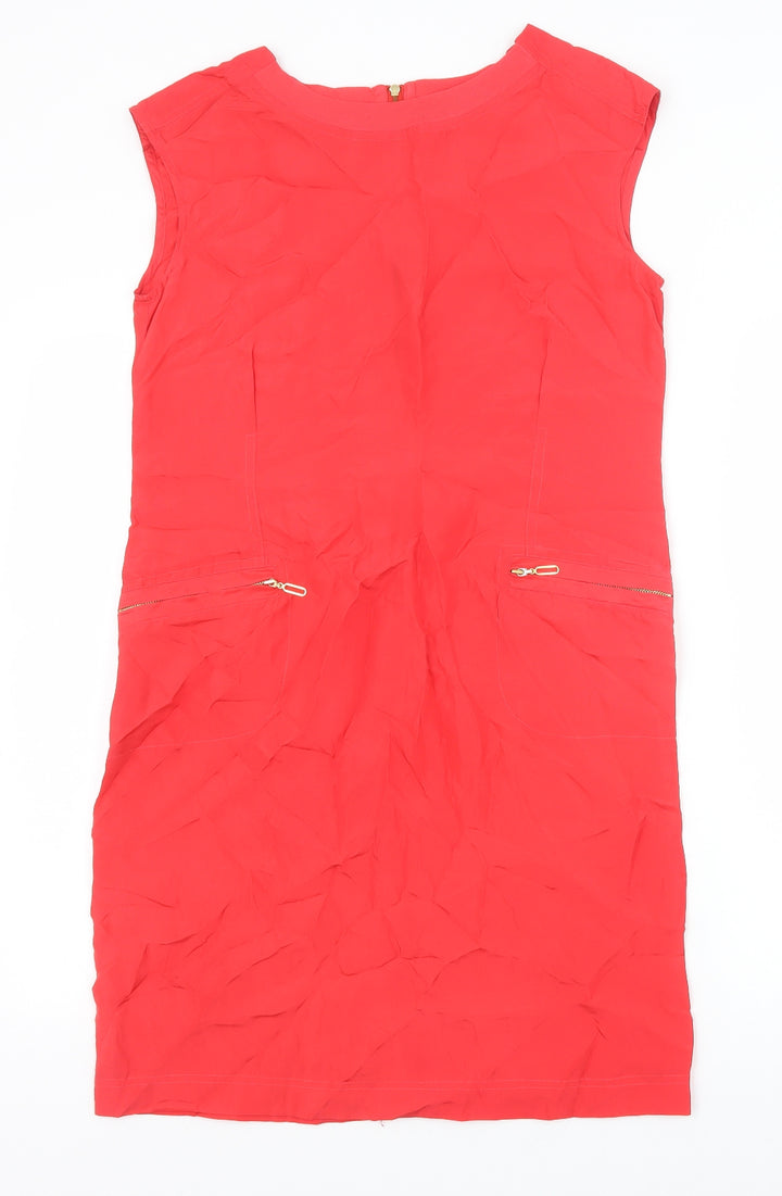 Jesire Womens Red Silk Shift Size 6 Round Neck Zip