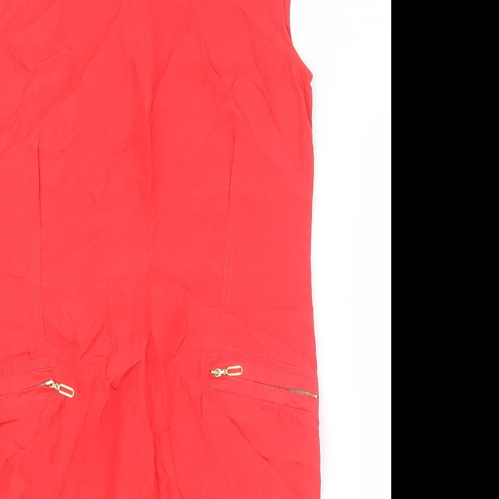 Jesire Womens Red Silk Shift Size 6 Round Neck Zip