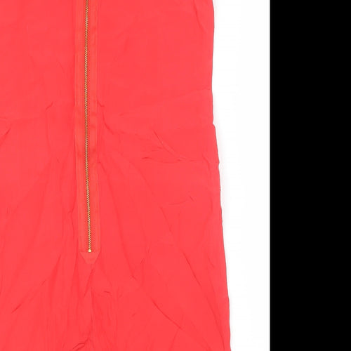 Jesire Womens Red Silk Shift Size 6 Round Neck Zip