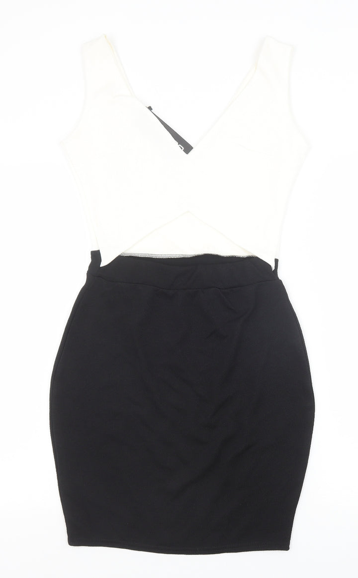 Boohoo Womens Black Polyester Pencil Dress Size 10 V-Neck Pullover