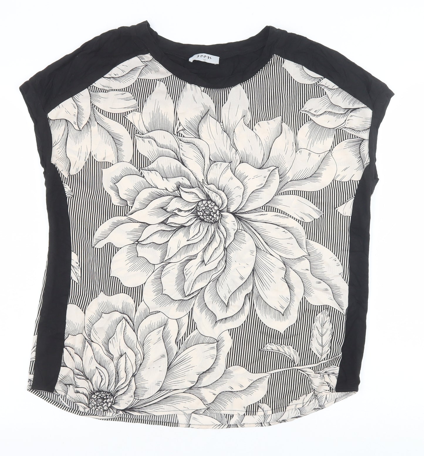 Soon Womens Black Polyester Basic Blouse Size 14 Round Neck