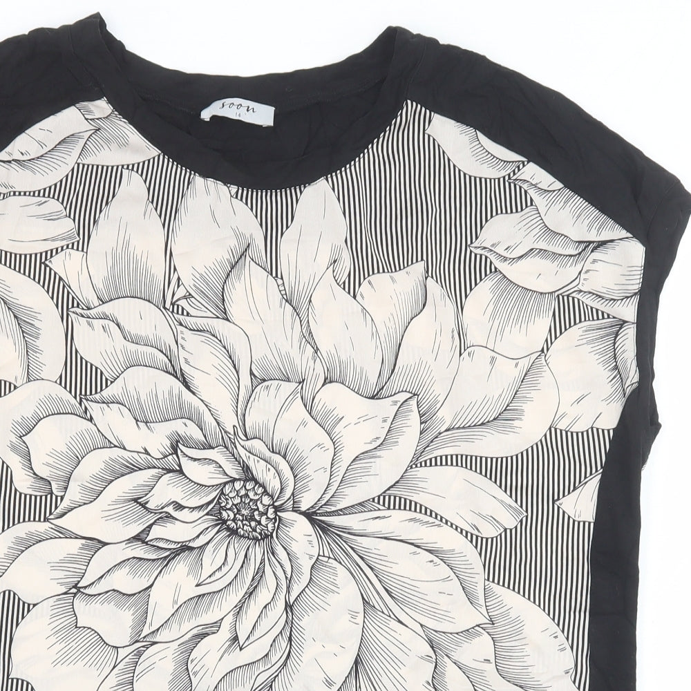 Soon Womens Black Polyester Basic Blouse Size 14 Round Neck