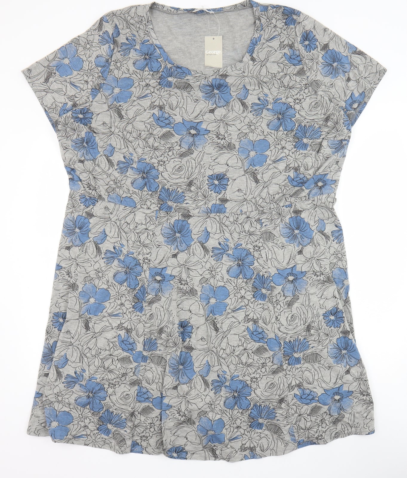 George Womens Grey Floral Polyester Shift Size 30 Round Neck Pullover