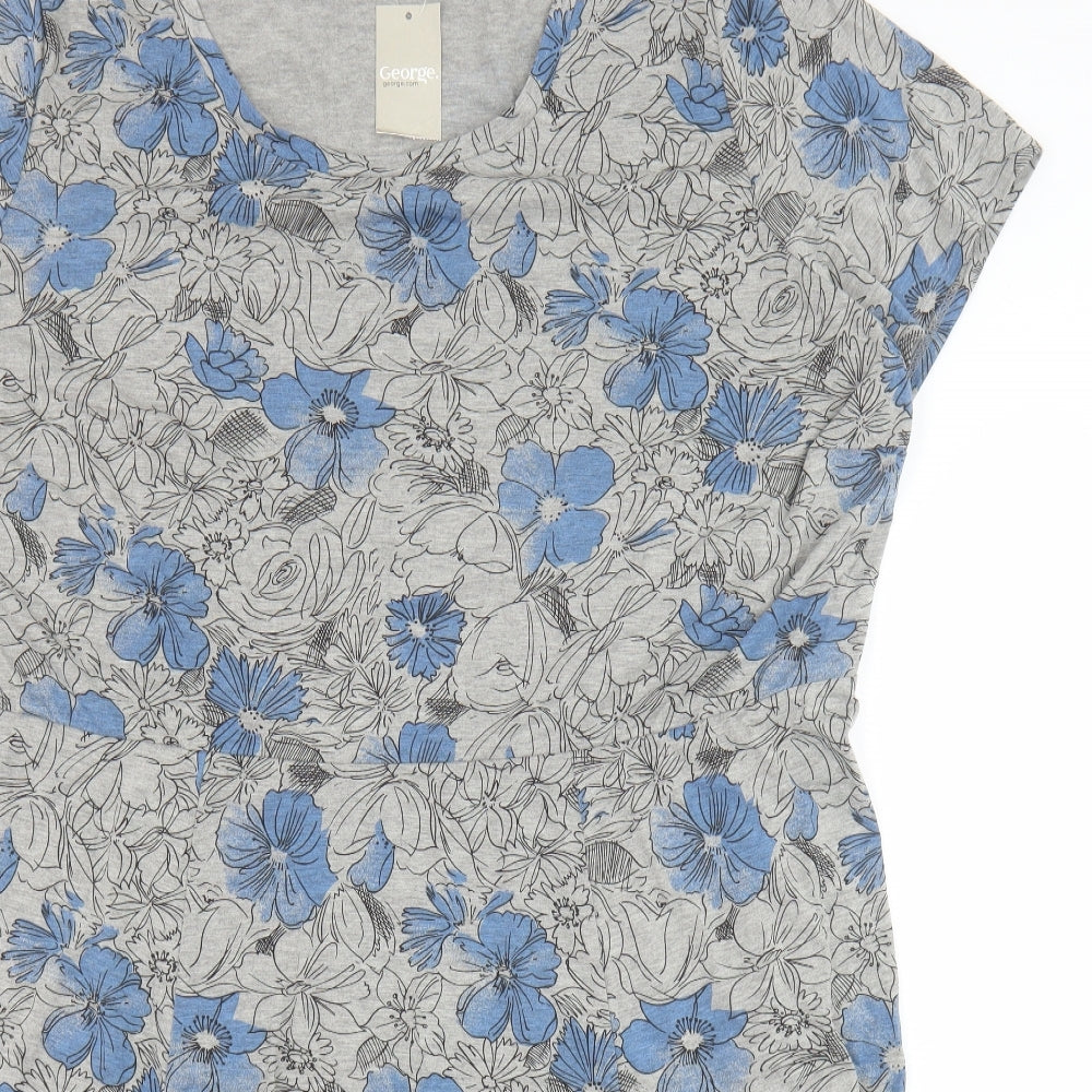 George Womens Grey Floral Polyester Shift Size 30 Round Neck Pullover