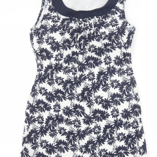 Marks and Spencer Womens Blue Geometric Polyester A-Line Size 10 Scoop Neck Zip