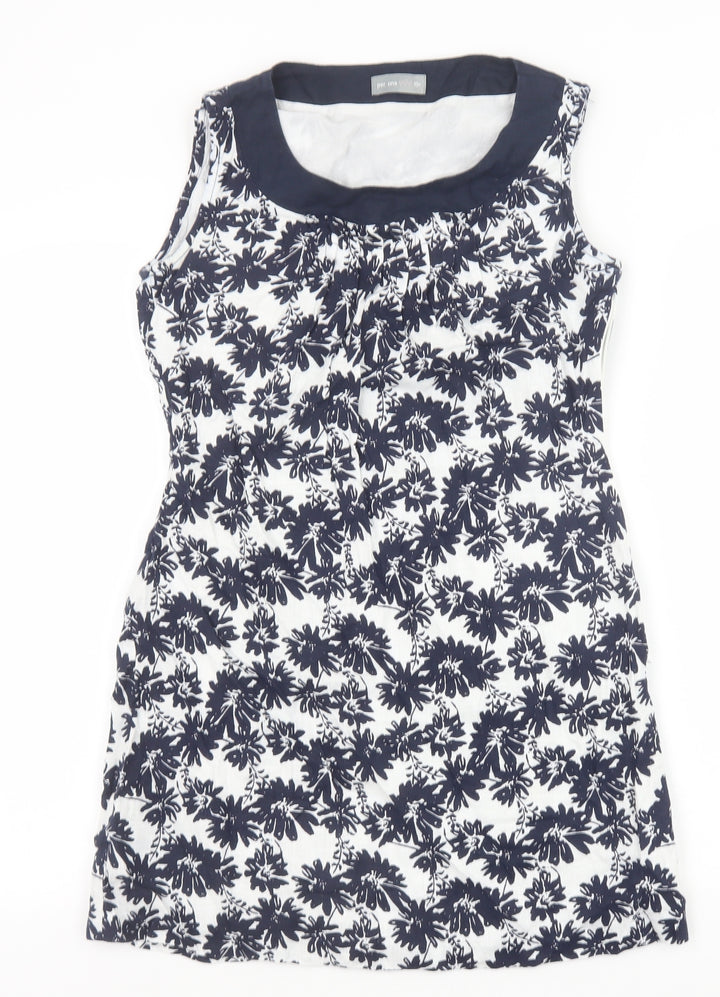 Marks and Spencer Womens Blue Geometric Polyester A-Line Size 10 Scoop Neck Zip