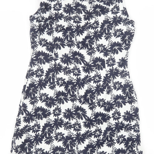 Marks and Spencer Womens Blue Geometric Polyester A-Line Size 10 Scoop Neck Zip