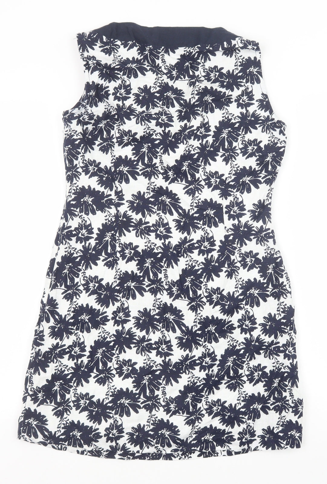Marks and Spencer Womens Blue Geometric Polyester A-Line Size 10 Scoop Neck Zip