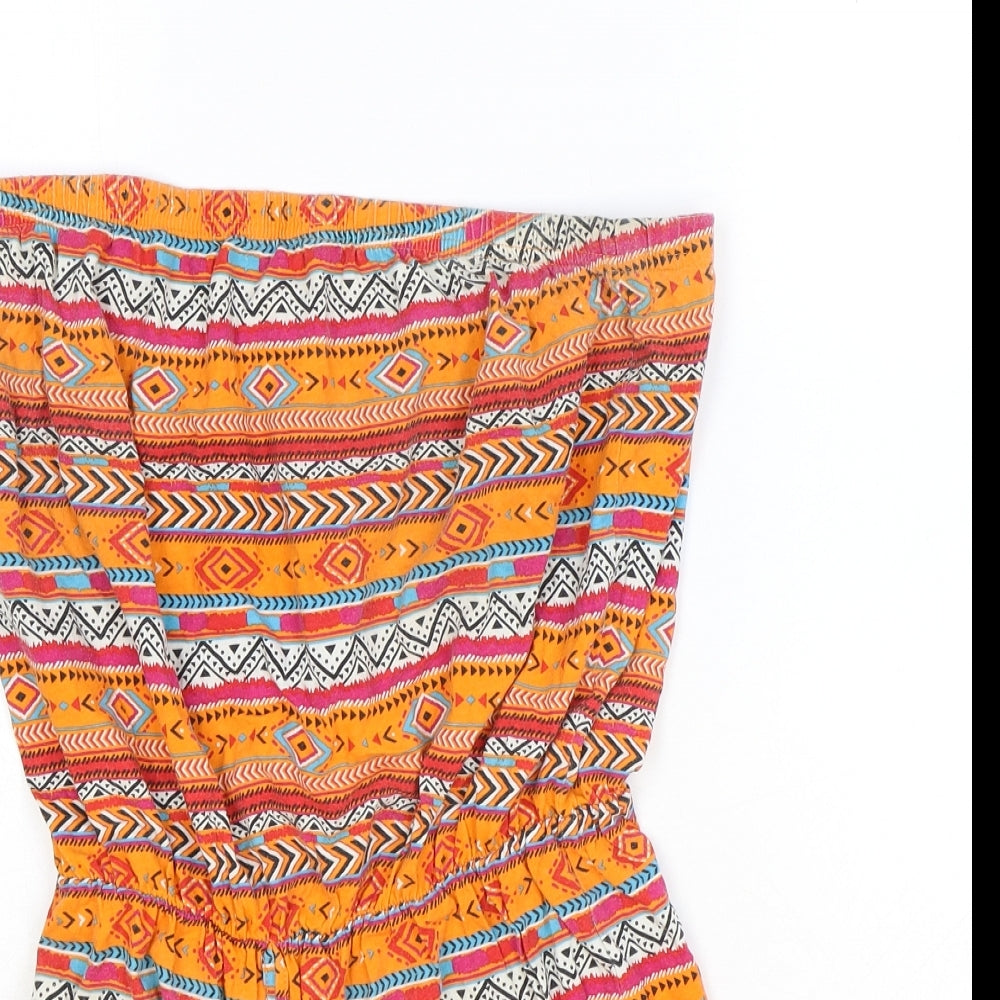 Preworn Womens Orange Geometric 100% Cotton Playsuit One-Piece Size M Pullover