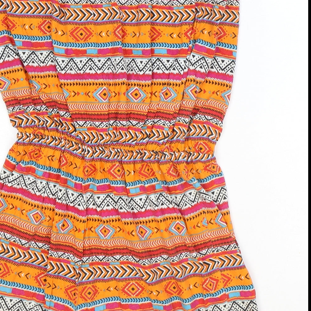 Preworn Womens Orange Geometric 100% Cotton Playsuit One-Piece Size M Pullover