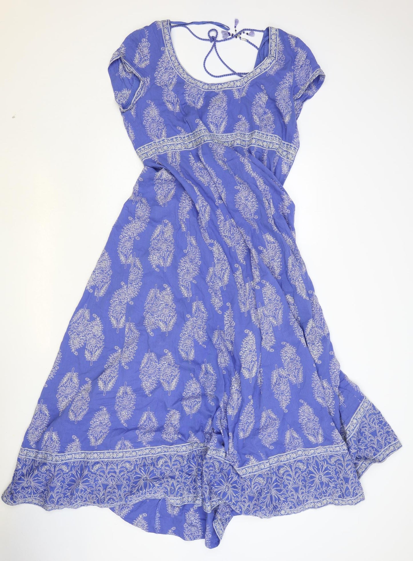 EAST Womens Blue Geometric 100% Cotton A-Line Size 14 Scoop Neck Zip