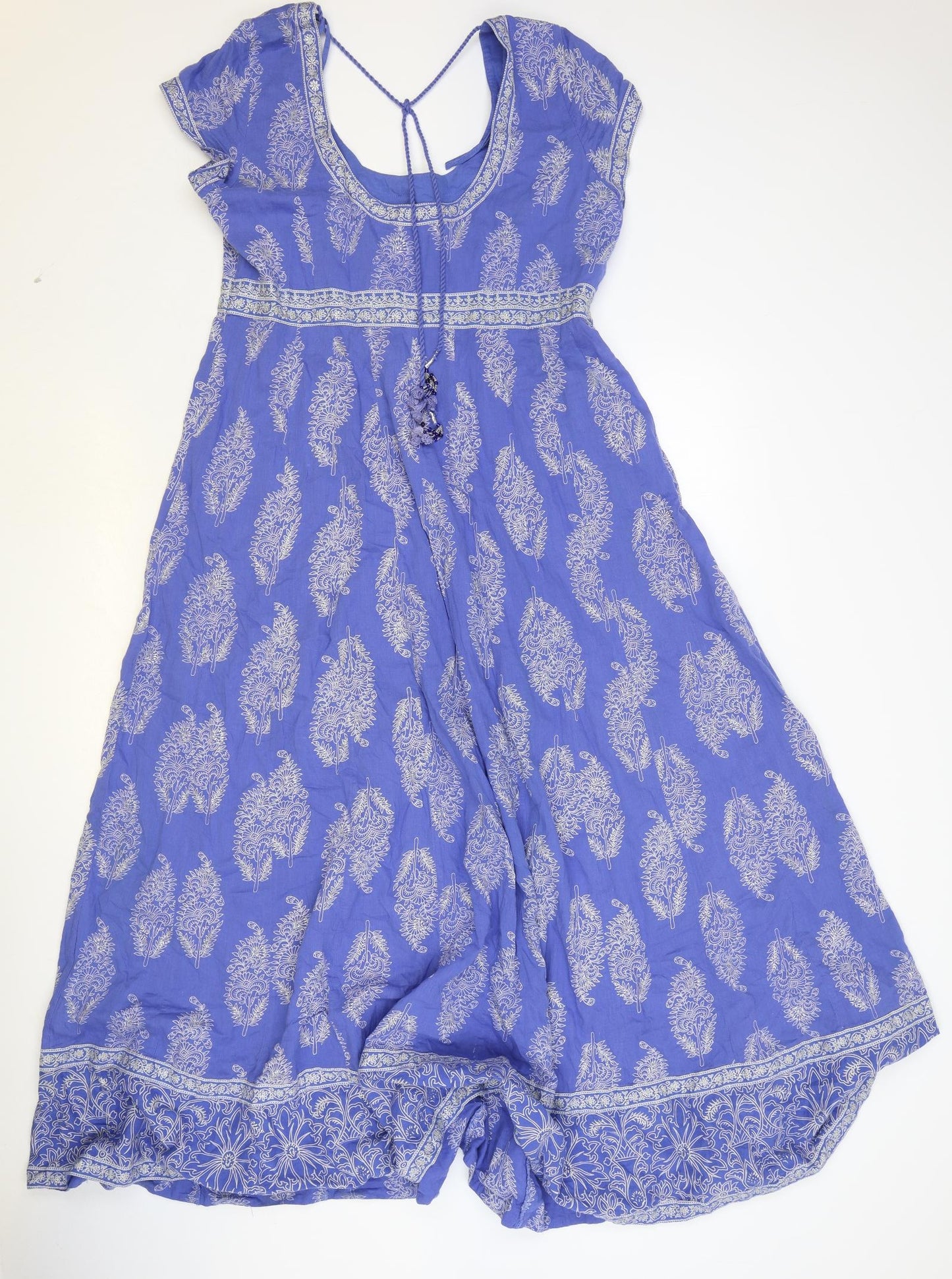 EAST Womens Blue Geometric 100% Cotton A-Line Size 14 Scoop Neck Zip