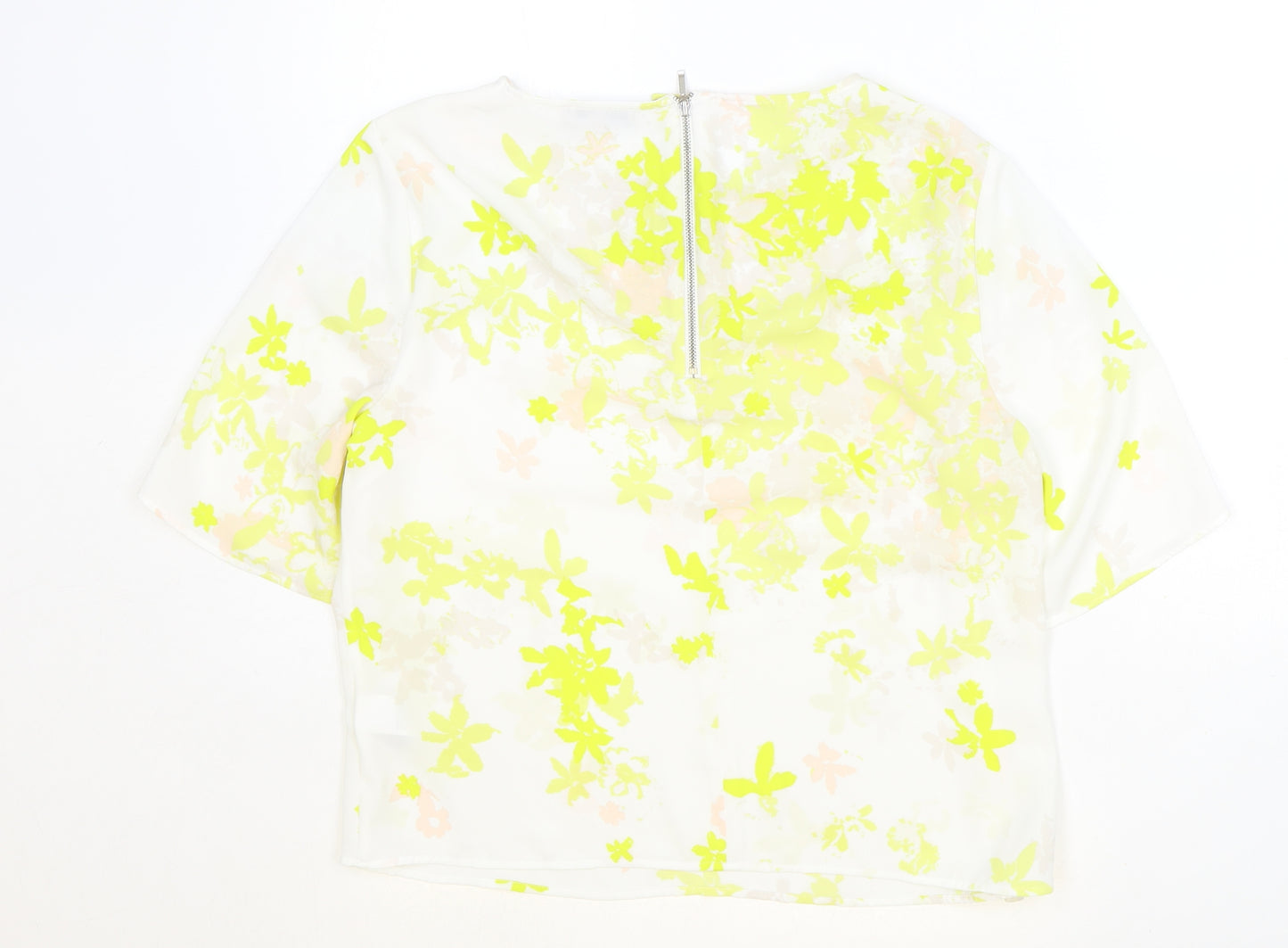 Marks and Spencer Womens Ivory Geometric Polyester Basic Blouse Size 12 Round Neck