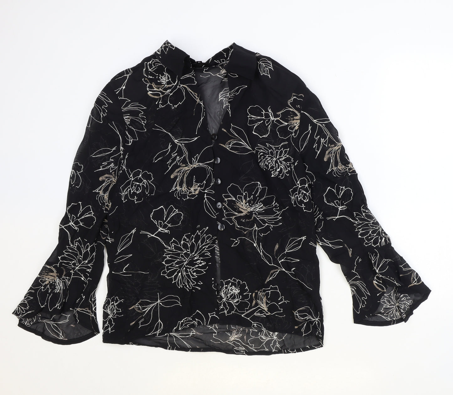Fisser Womens Black Geometric Viscose Basic Blouse Size 10 V-Neck