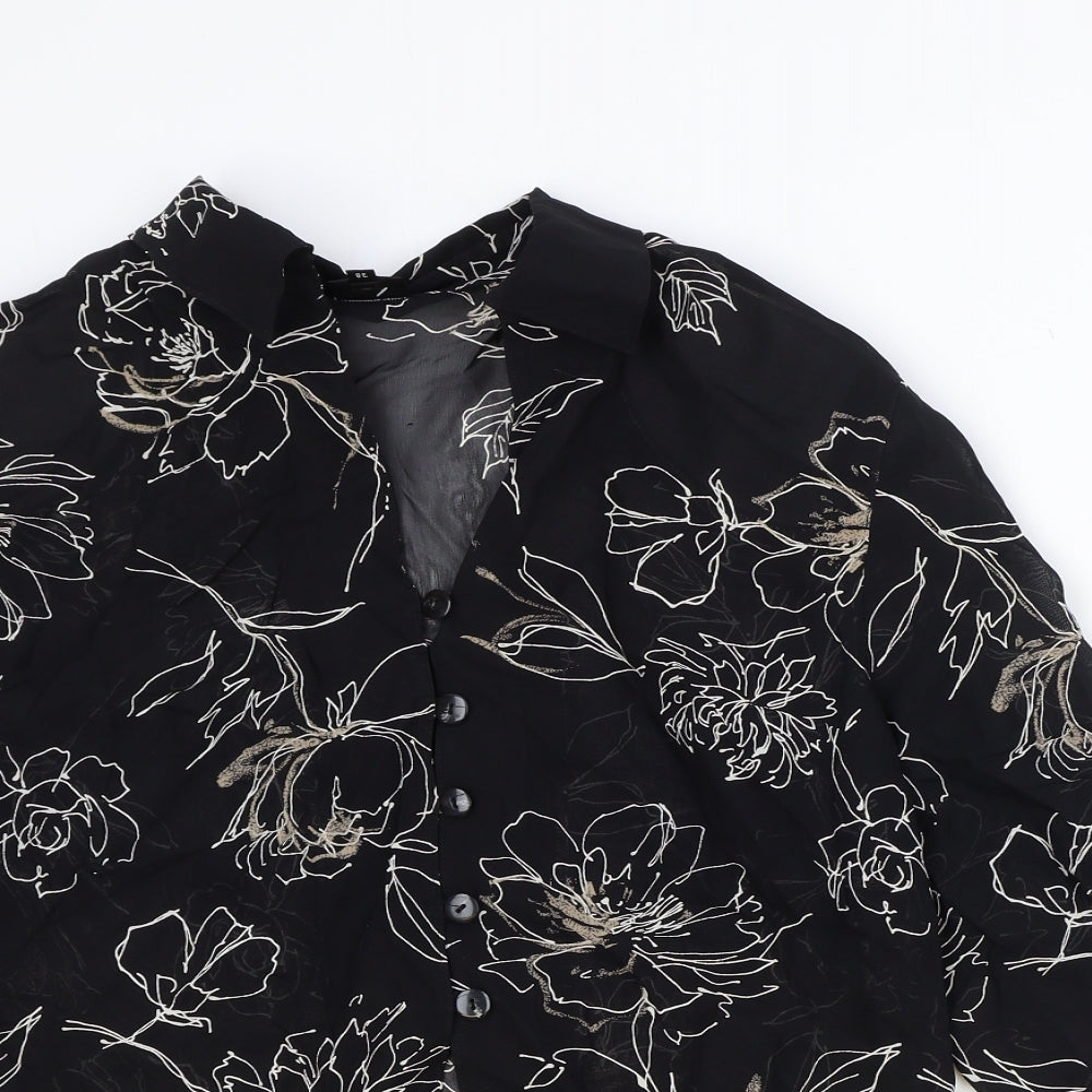 Fisser Womens Black Geometric Viscose Basic Blouse Size 10 V-Neck