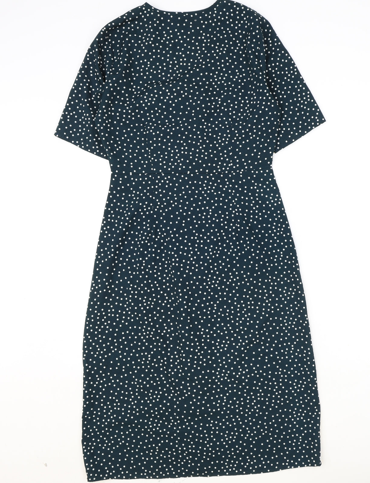 Boohoo Womens Green Polka Dot Polyester A-Line Size 8 V-Neck Button