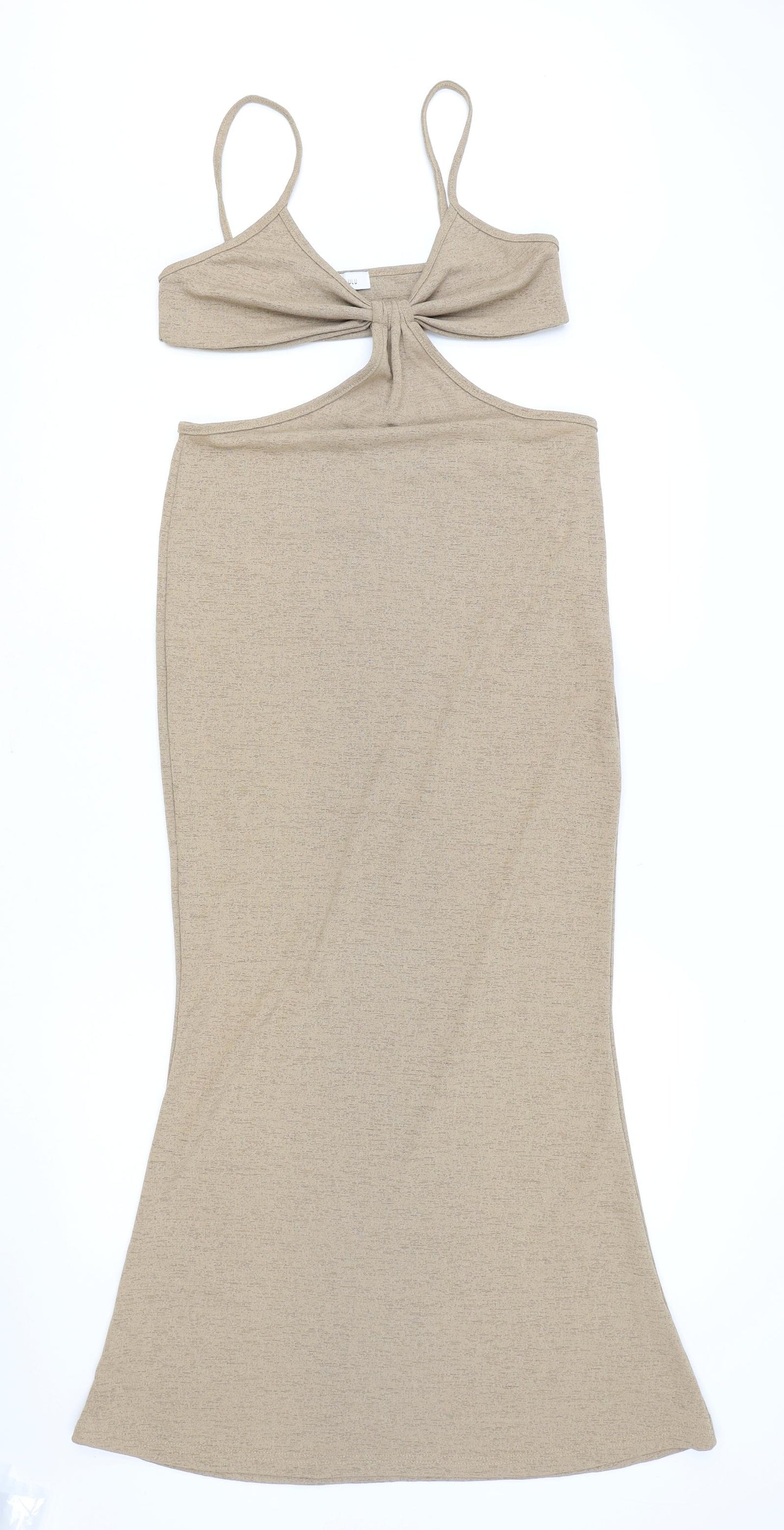 Lily Lulu Womens Brown Polyester Maxi Size M V-Neck Pullover