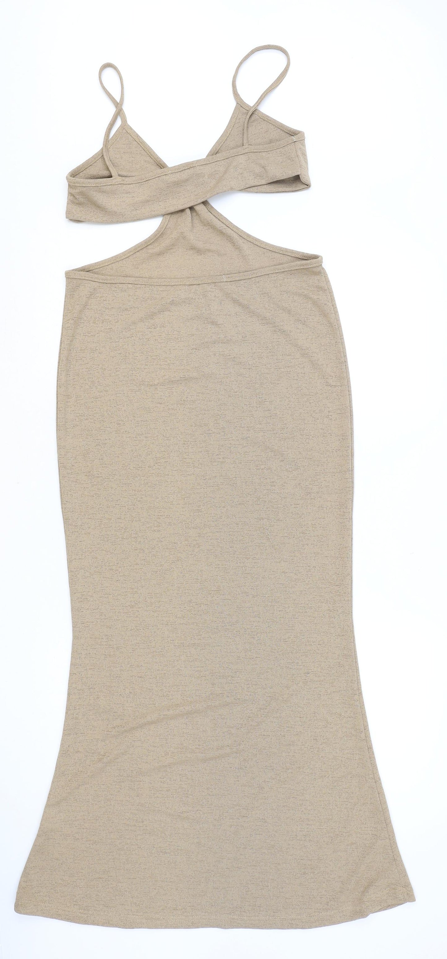 Lily Lulu Womens Brown Polyester Maxi Size M V-Neck Pullover