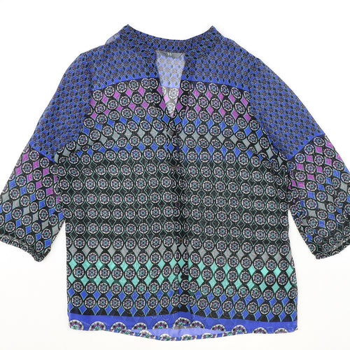 BHS Womens Multicoloured Geometric Polyester Basic Blouse Size 14 V-Neck