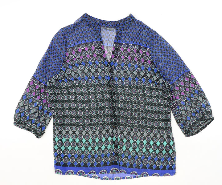BHS Womens Multicoloured Geometric Polyester Basic Blouse Size 14 V-Neck