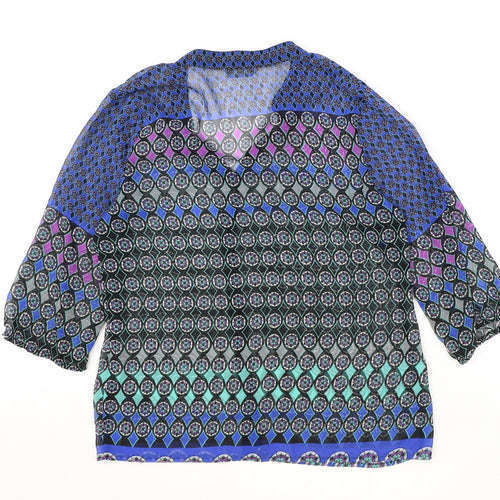BHS Womens Multicoloured Geometric Polyester Basic Blouse Size 14 V-Neck