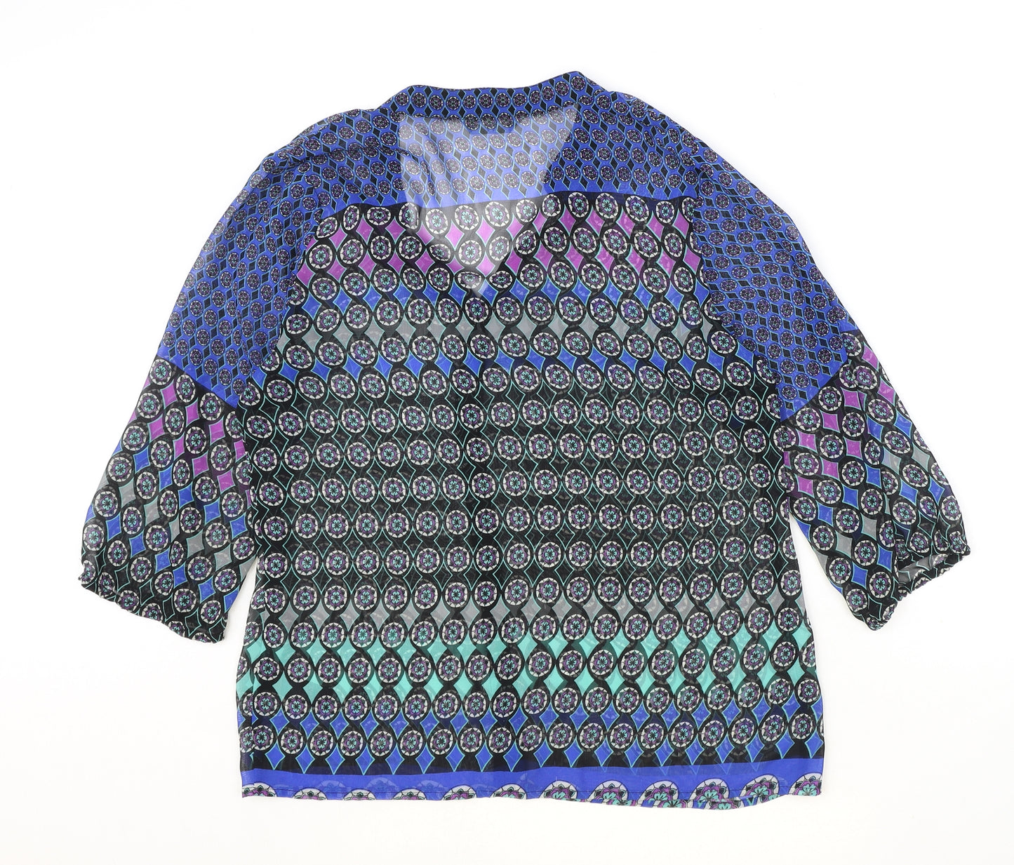 BHS Womens Multicoloured Geometric Polyester Basic Blouse Size 14 V-Neck