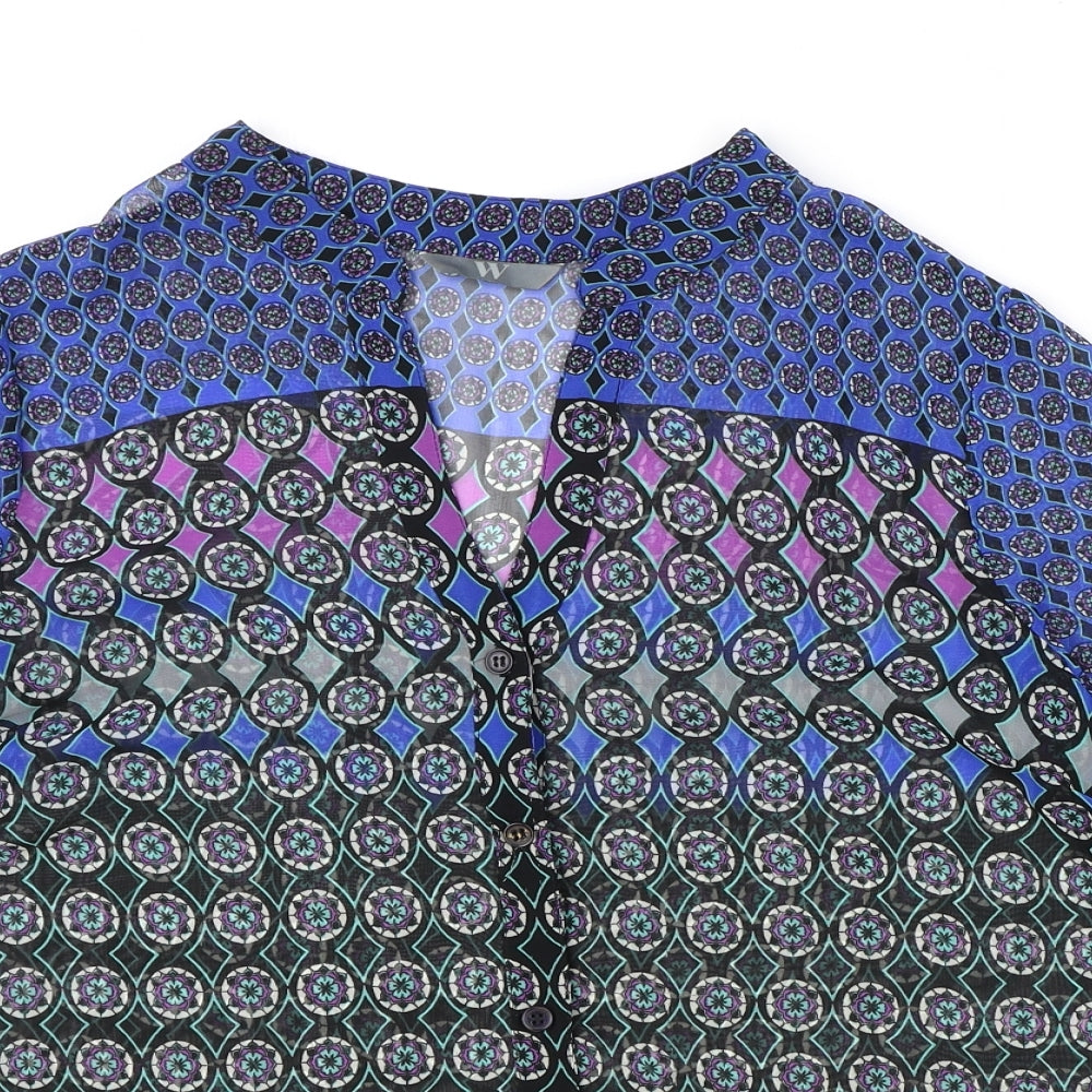 BHS Womens Multicoloured Geometric Polyester Basic Blouse Size 14 V-Neck
