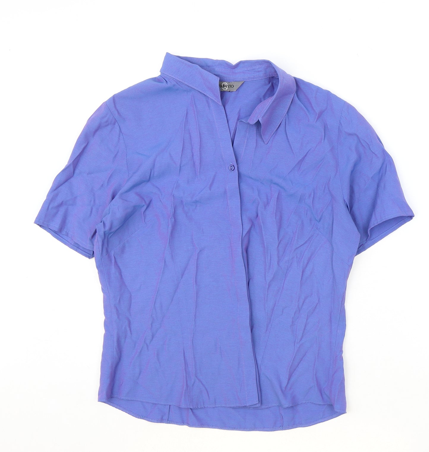 AMARANTO Womens Blue Viscose Basic Button-Up Size 14 Collared
