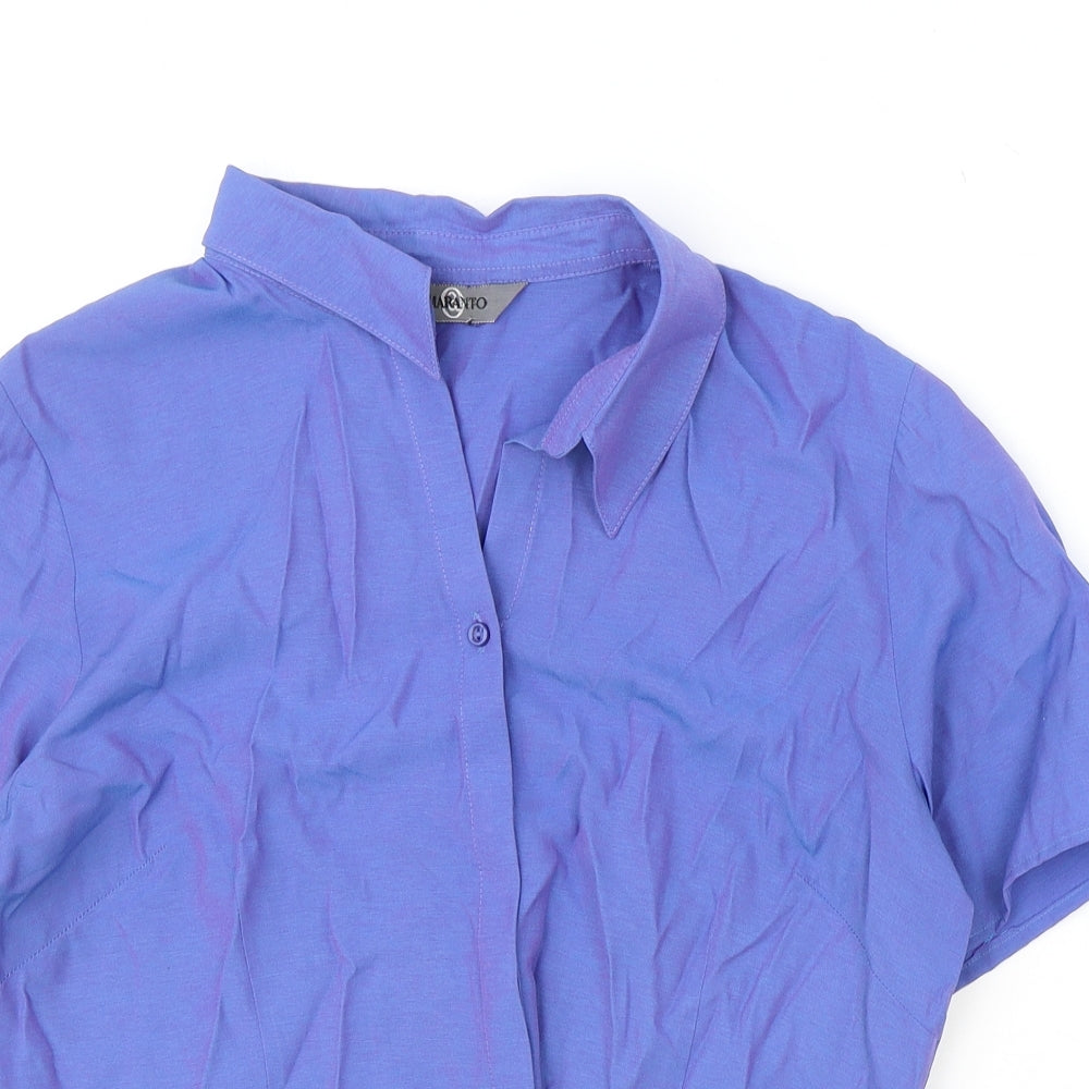AMARANTO Womens Blue Viscose Basic Button-Up Size 14 Collared