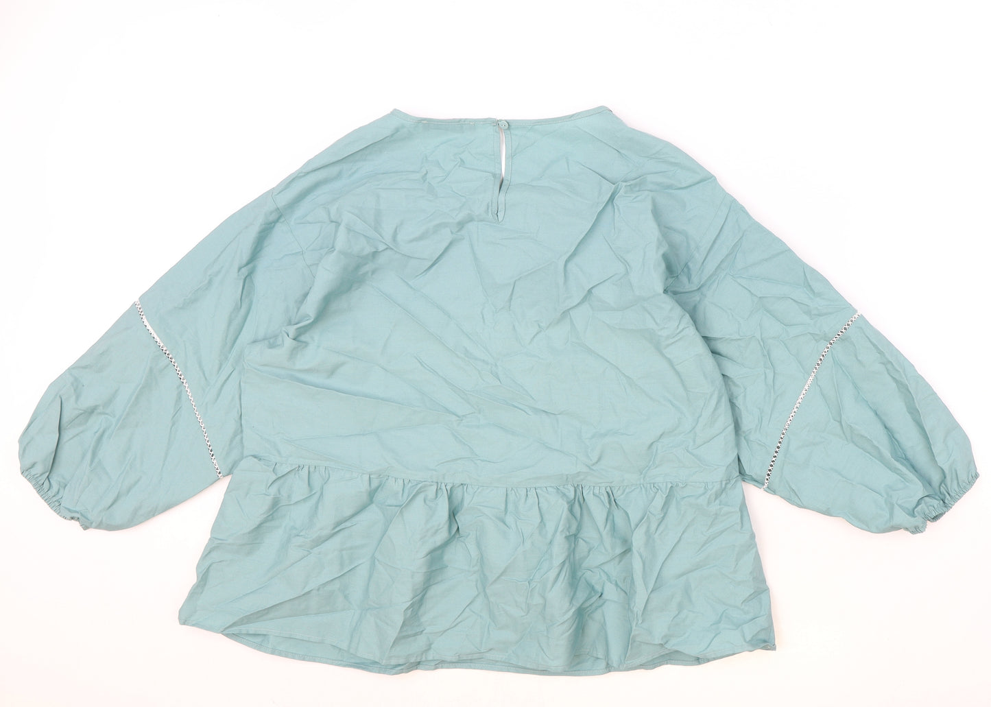 Marks and Spencer Womens Blue 100% Cotton Basic Blouse Size 14 Scoop Neck - Drop hem