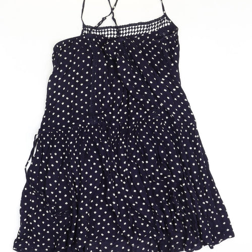 NEXT Womens Blue Polka Dot Viscose A-Line Size 14 Scoop Neck Pullover