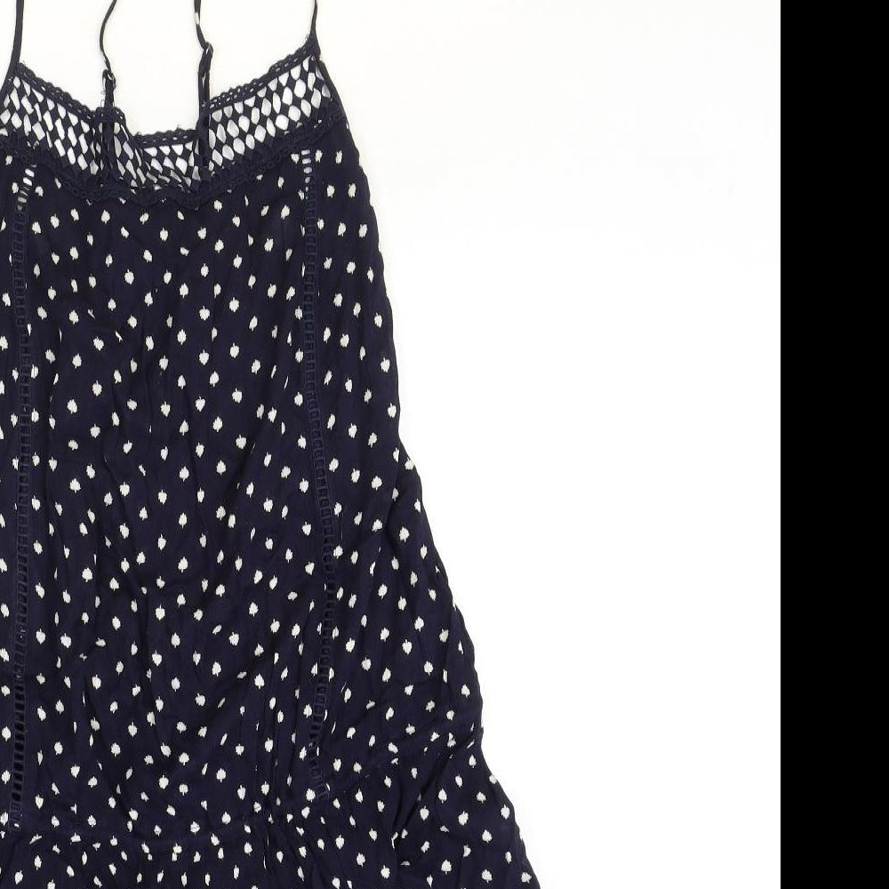 NEXT Womens Blue Polka Dot Viscose A-Line Size 14 Scoop Neck Pullover