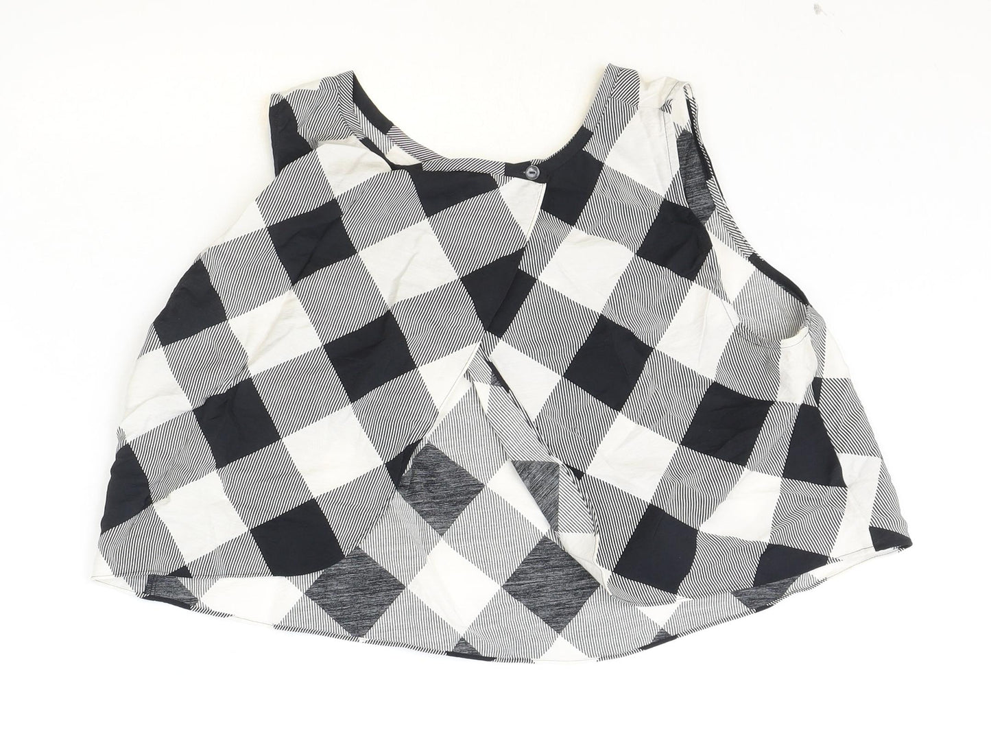 Marks and Spencer Womens Black Check Viscose Basic Tank Size 14 Scoop Neck