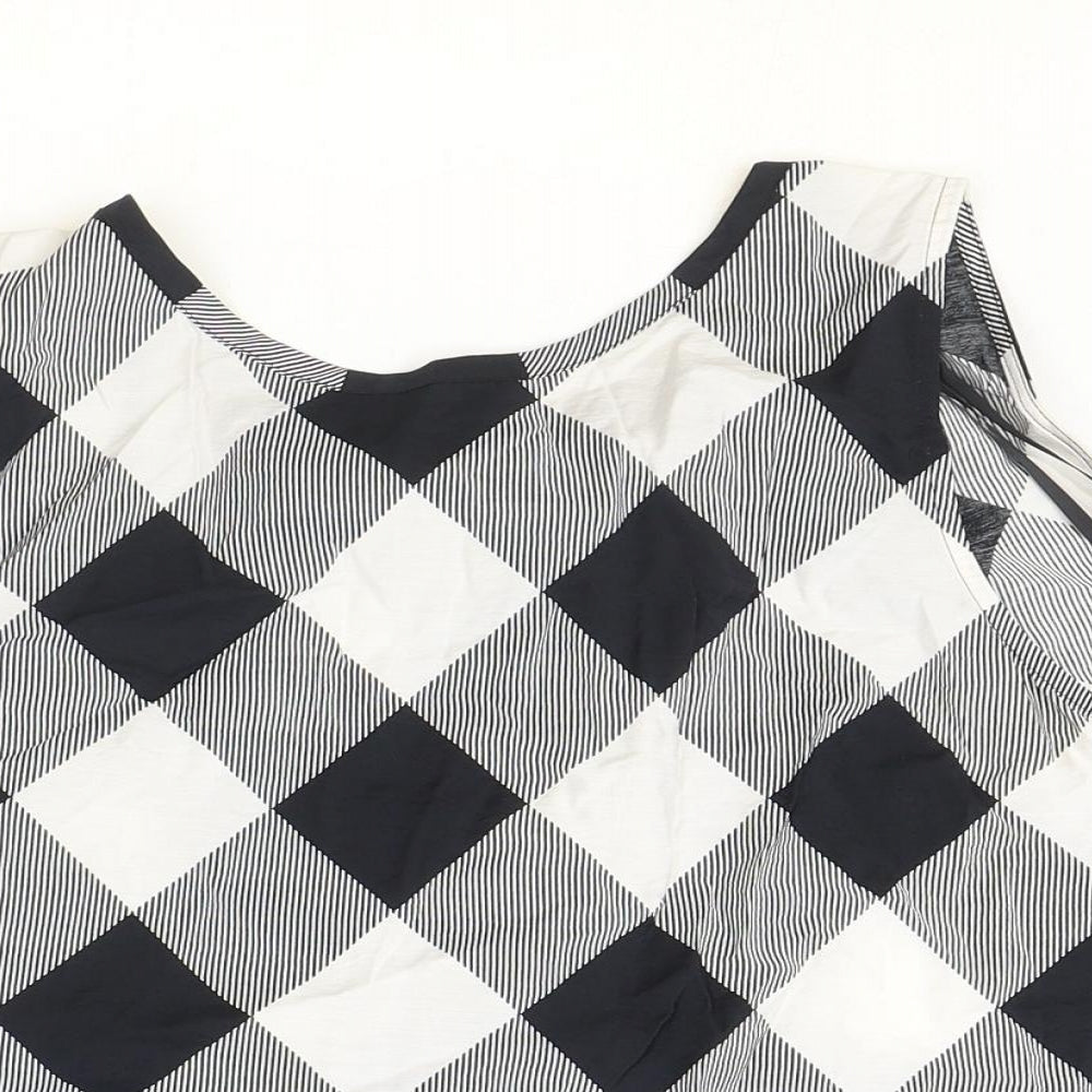 Marks and Spencer Womens Black Check Viscose Basic Tank Size 14 Scoop Neck