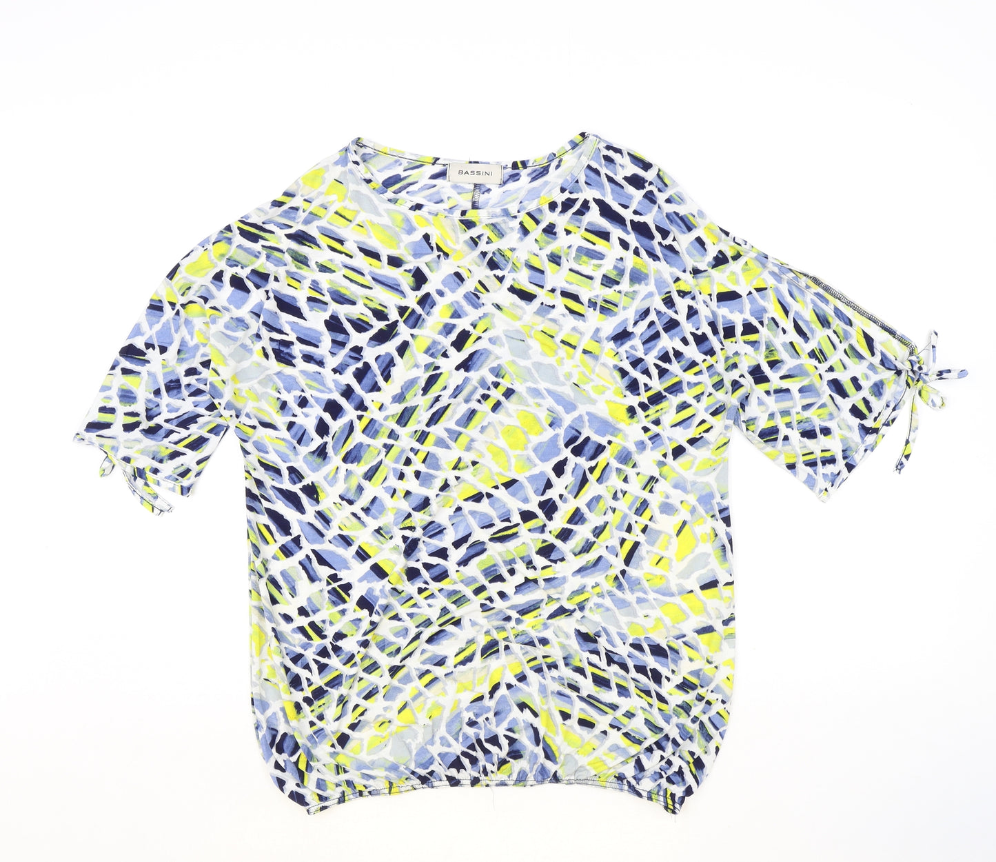 BASSINI Womens Multicoloured Geometric Polyester Basic T-Shirt Size 14 Round Neck
