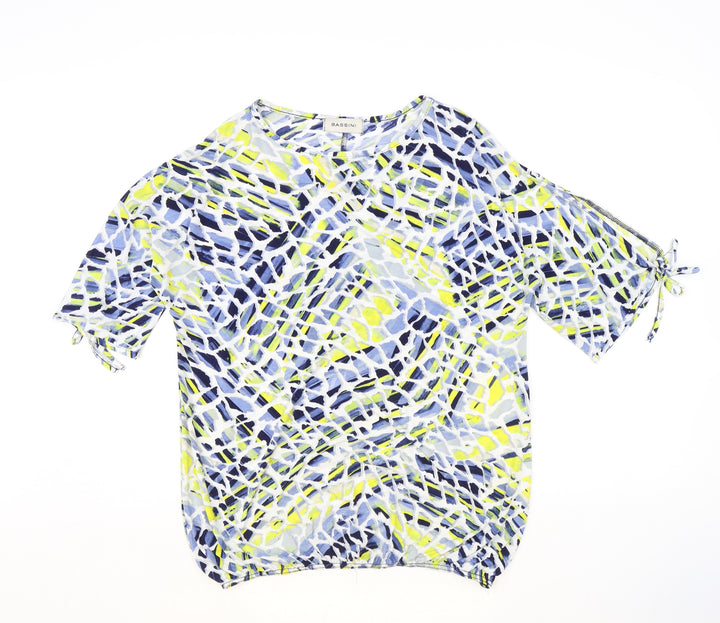BASSINI Womens Multicoloured Geometric Polyester Basic T-Shirt Size 14 Round Neck