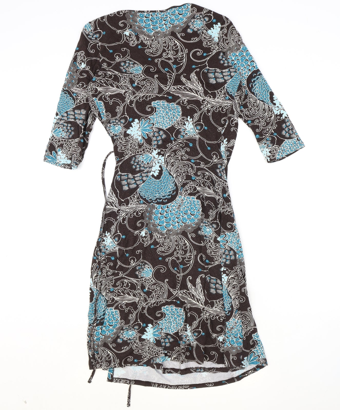 Jane Norman Womens Brown Floral Viscose Wrap Dress Size 14 V-Neck Pullover