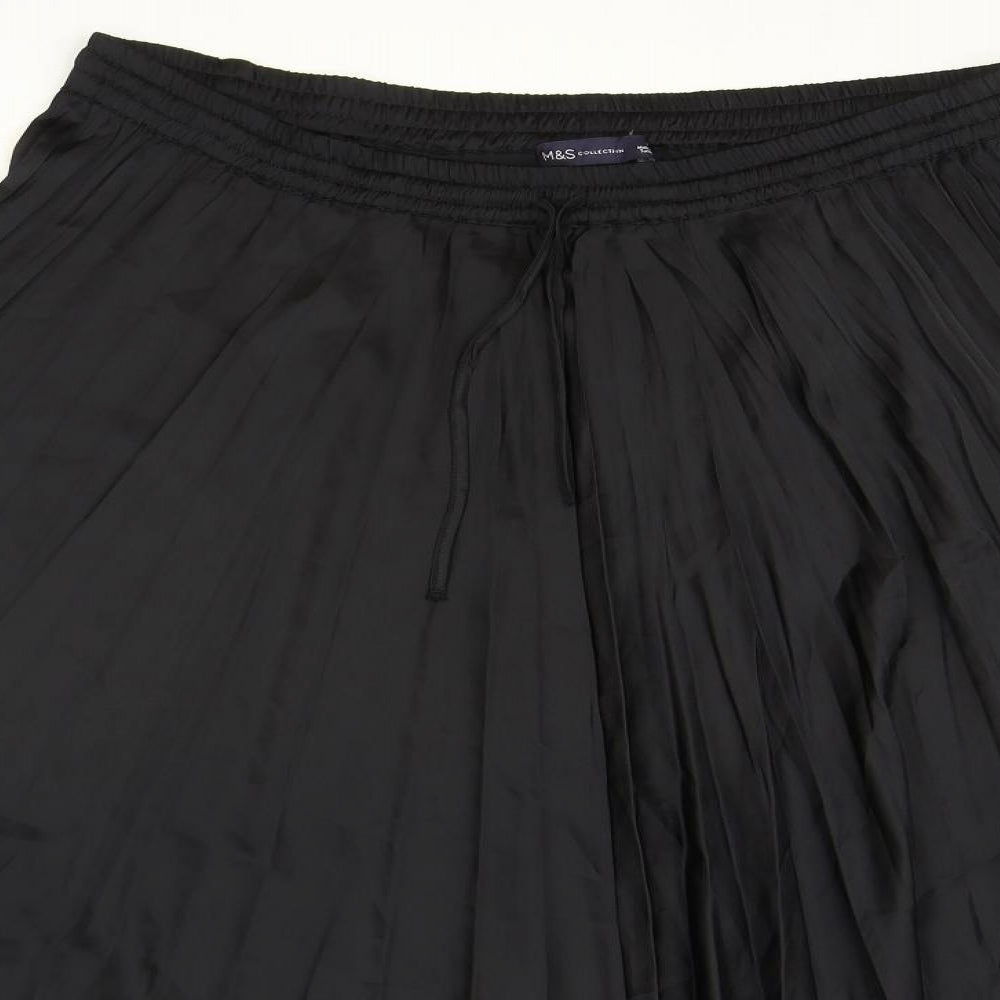 Marks and Spencer Womens Black Polyester Pleated Skirt Size 18