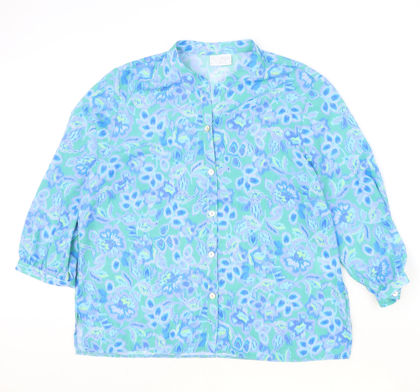 Cotswold Collection Womens Blue Geometric Polyester Basic Button-Up Size 18 Round Neck