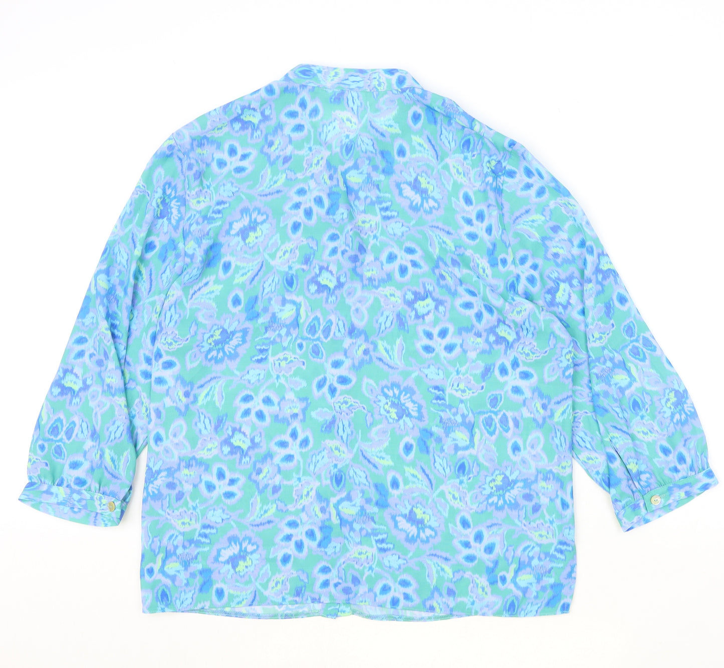 Cotswold Collection Womens Blue Geometric Polyester Basic Button-Up Size 18 Round Neck