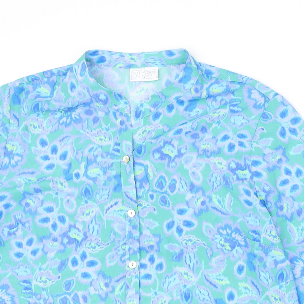 Cotswold Collection Womens Blue Geometric Polyester Basic Button-Up Size 18 Round Neck