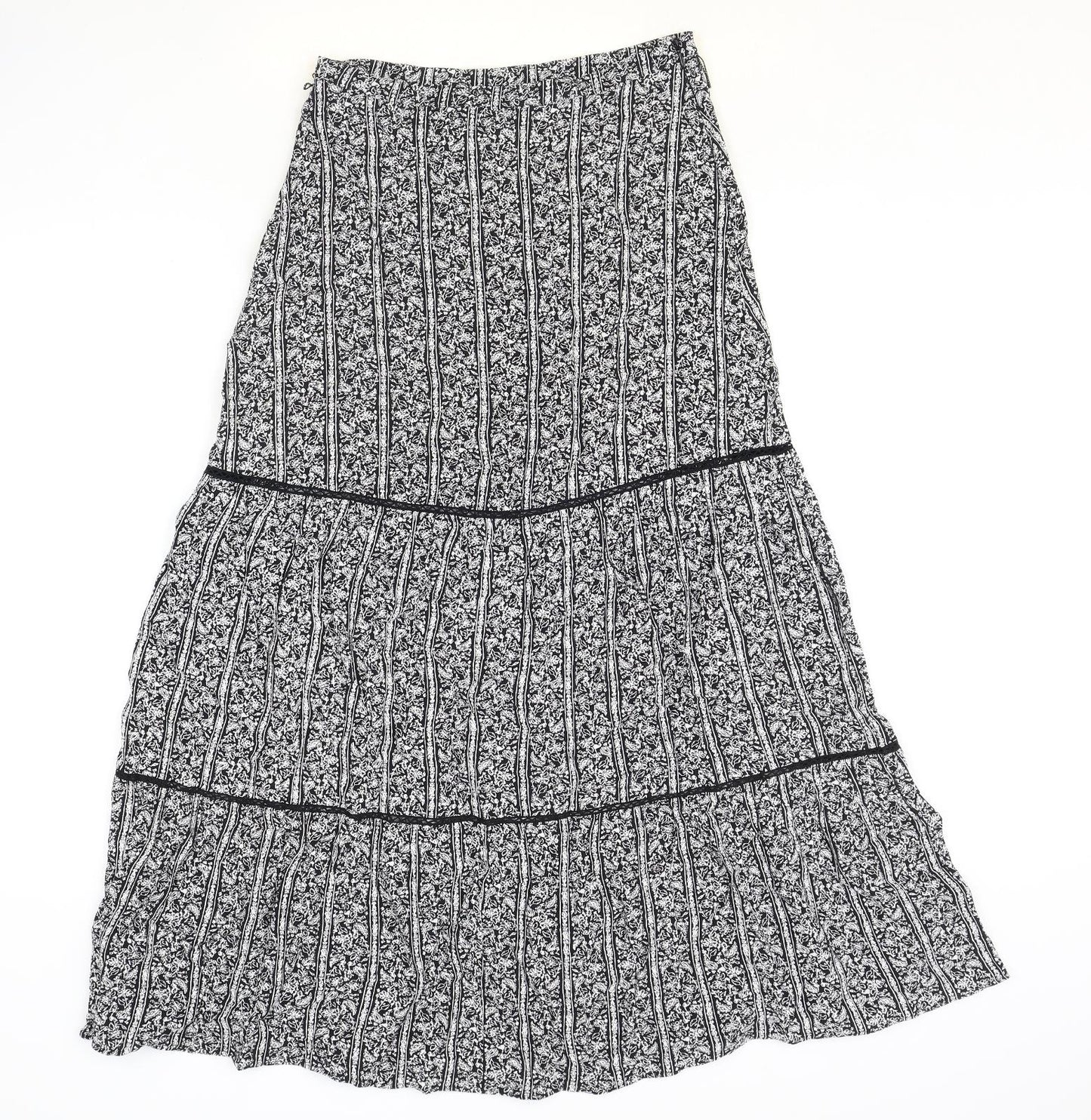 Marks and Spencer Womens Black Geometric Viscose A-Line Skirt Size 8 Zip