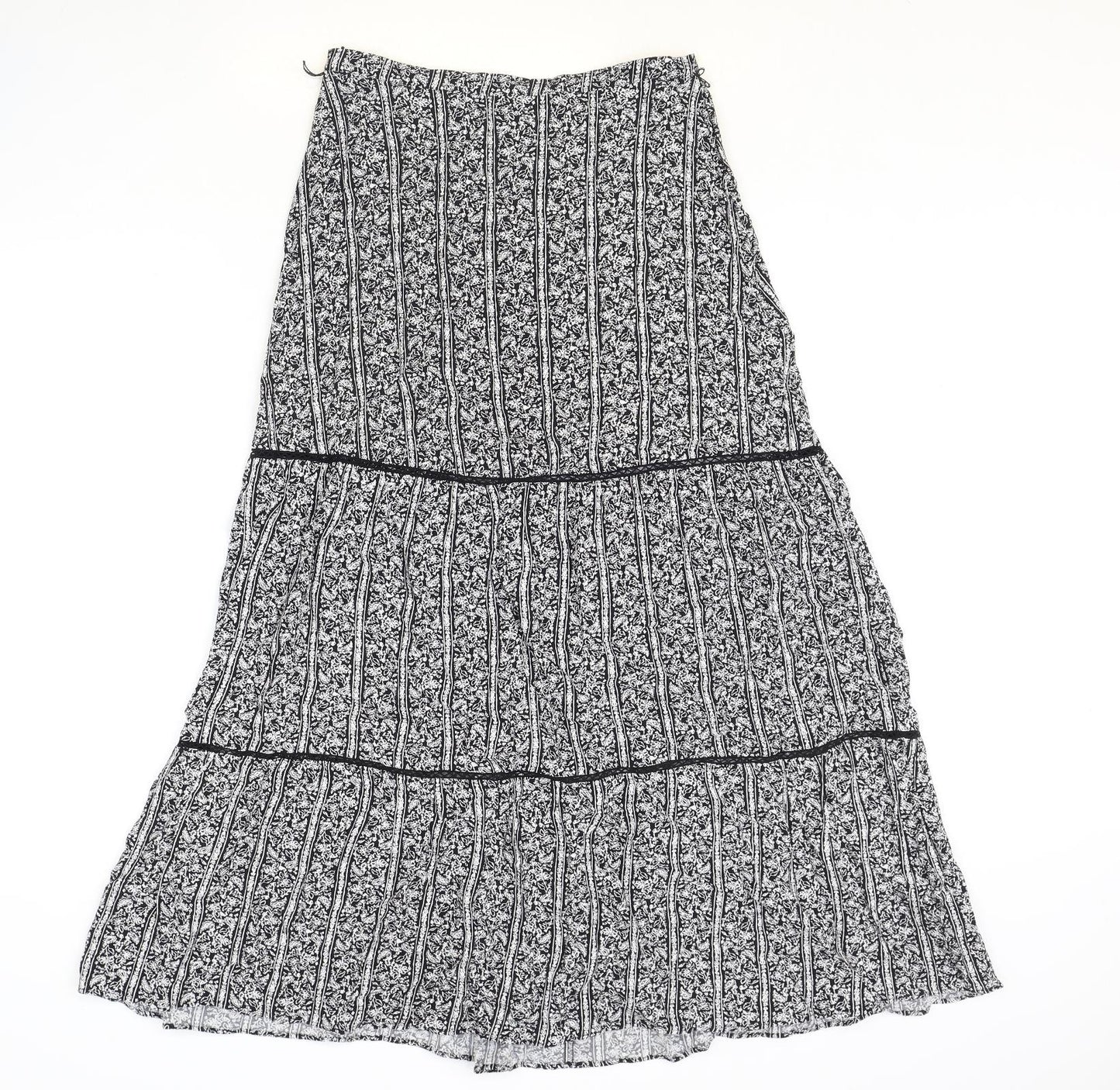 Marks and Spencer Womens Black Geometric Viscose A-Line Skirt Size 8 Zip
