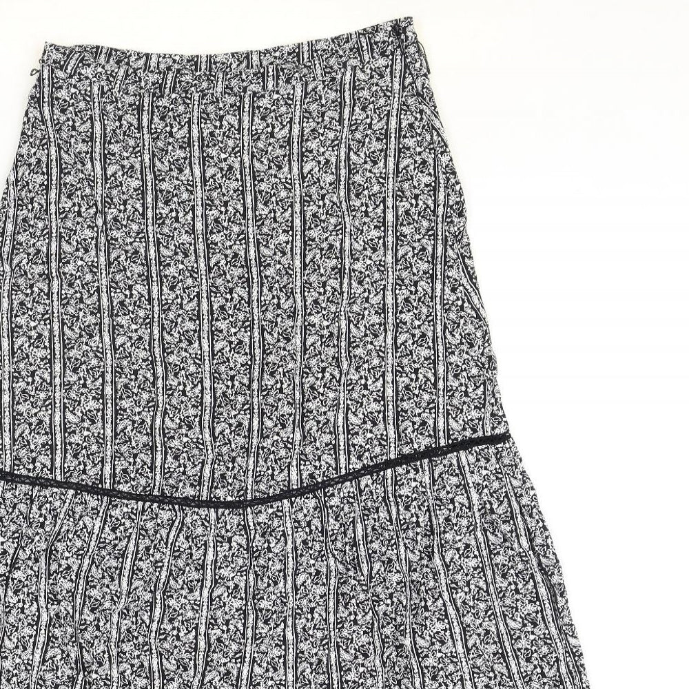 Marks and Spencer Womens Black Geometric Viscose A-Line Skirt Size 8 Zip