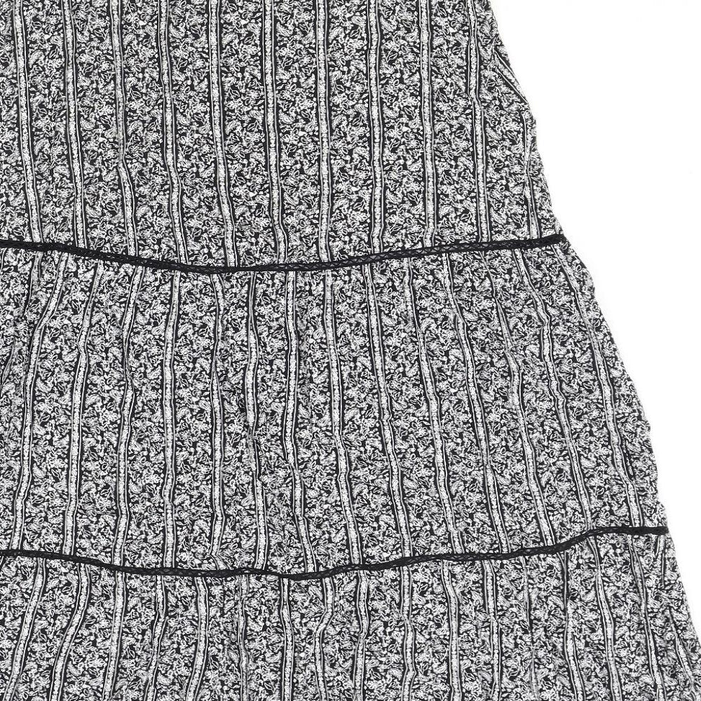 Marks and Spencer Womens Black Geometric Viscose A-Line Skirt Size 8 Zip