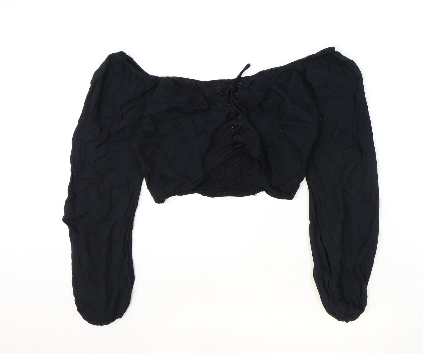 Urban Outfitters Womens Black Modal Cropped Blouse Size L Boat Neck