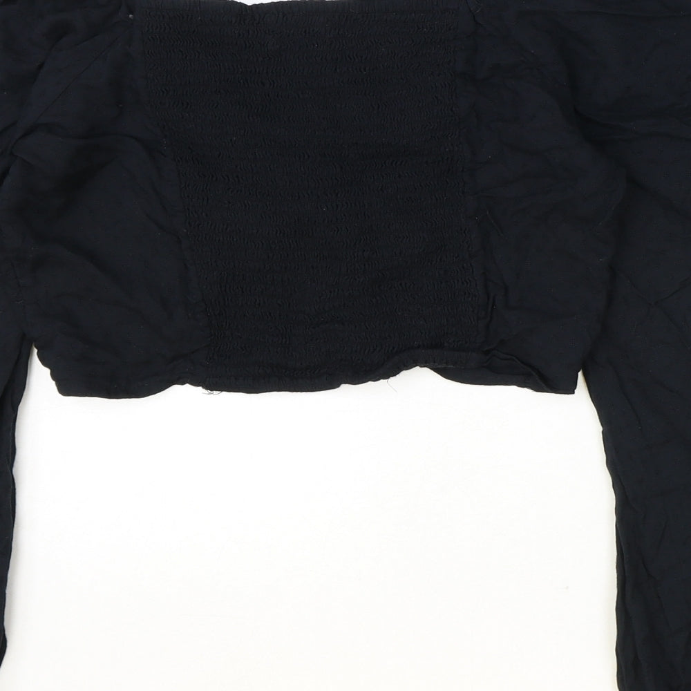 Urban Outfitters Womens Black Modal Cropped Blouse Size L Boat Neck