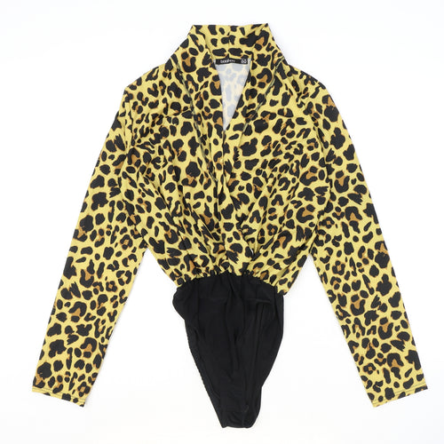 Boohoo Womens Brown Animal Print Polyester Bodysuit One-Piece Size 10 Snap - Leopard Print