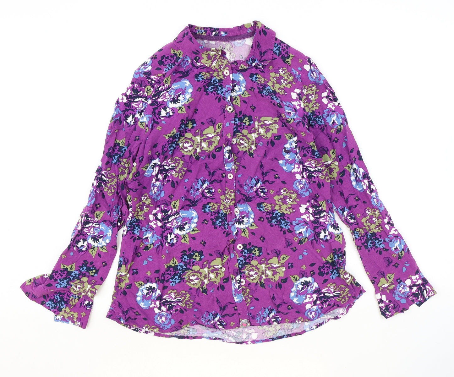 Country Club Womens Purple Geometric Viscose Basic Button-Up Size 14 Collared